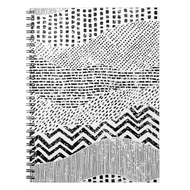 Black and white wavy pattern. Hand-drawn ornament  Notebook (Front)