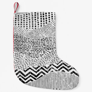 Black and white wavy pattern. Hand-drawn ornament Small Christmas Stocking