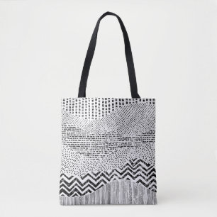 Black and white wavy pattern. Hand-drawn ornament Tote Bag