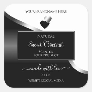 Black and White Wavy Silver Hearts Product Labels