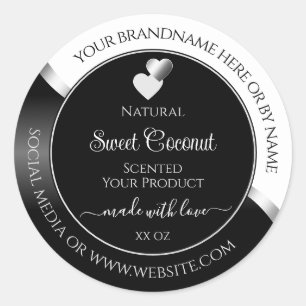 Black and White Wavy Silver Hearts Product Labels