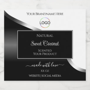 Black and White Wavy Silver Logo Product Labels