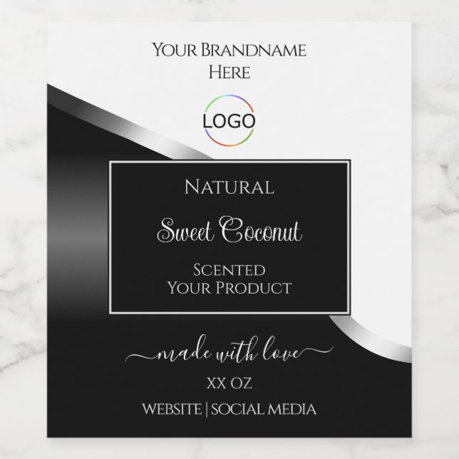 Black and White Wavy Silver Logo Product Labels (Single Label)