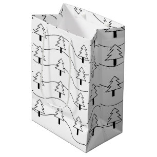 Black and White Wavy Stripe Christmas Tree Pattern Medium Gift Bag