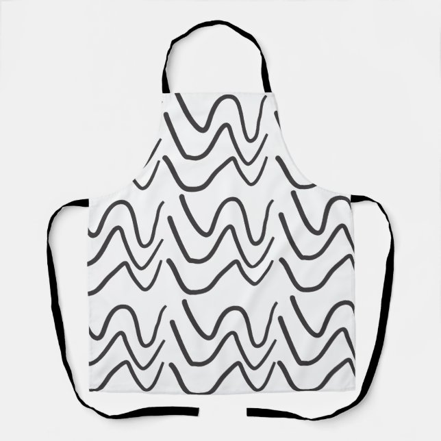 Black and White Wavy Stripe Pattern   Apron (Front)
