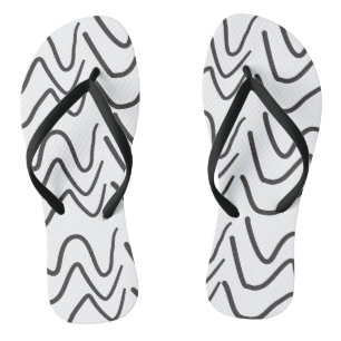 Black and White Wavy Stripe Pattern  Thongs