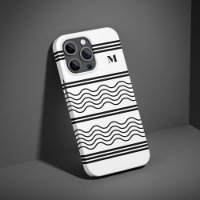 Black and White Wavy Stripes Pattern Monogram