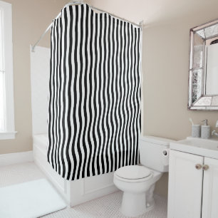 Black And White Wavy Stripes Shower Curtain