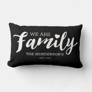 Black and White   We are Family Lumbar Cushion