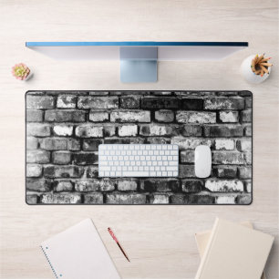 Black and White Weathered Brick Wall Desk Mat Pad