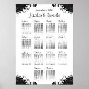 Black and White Wedding 14 Tables Seating Charts