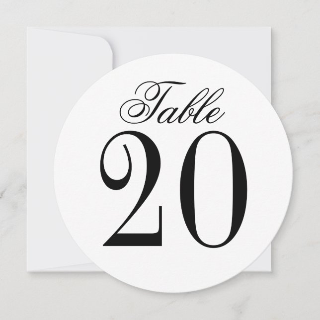 Black and White Wedding Circle Table Number Card (Front)