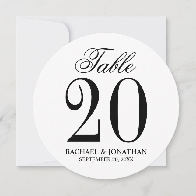 Black and White Wedding Circle Table Number Card (Front)