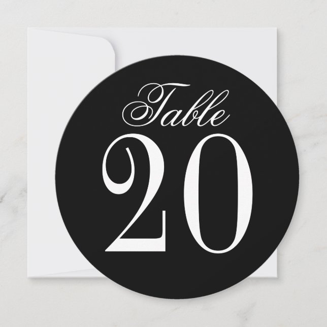 Black and White Wedding Circle Table Number Card (Front)
