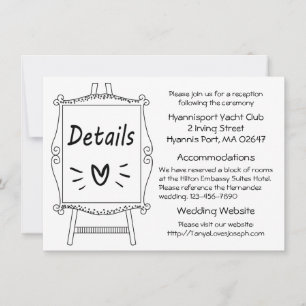 Black And White Wedding Details Artist Easel Invitation