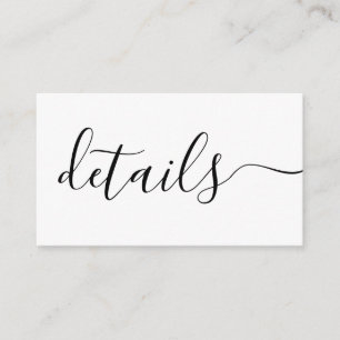 Black and white wedding details custom enclosure card