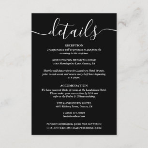Black And White Wedding Details Information Enclosure Card