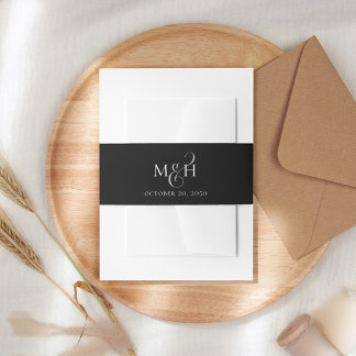 Black and White Wedding Elegant Monogram Invitation Belly Band