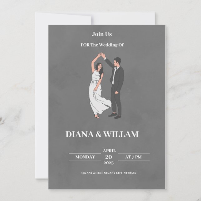Black and White Wedding invitation  (Front)