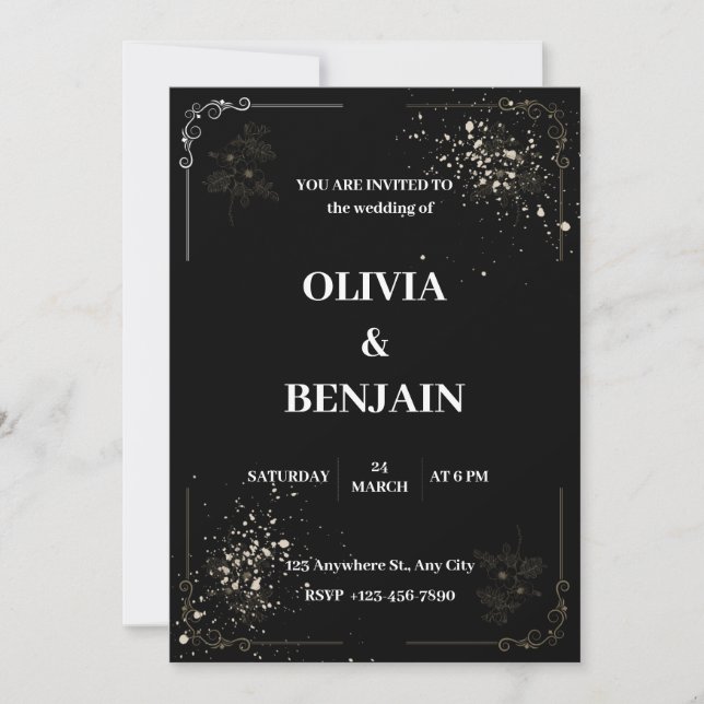 Black and white wedding invitation (Front)