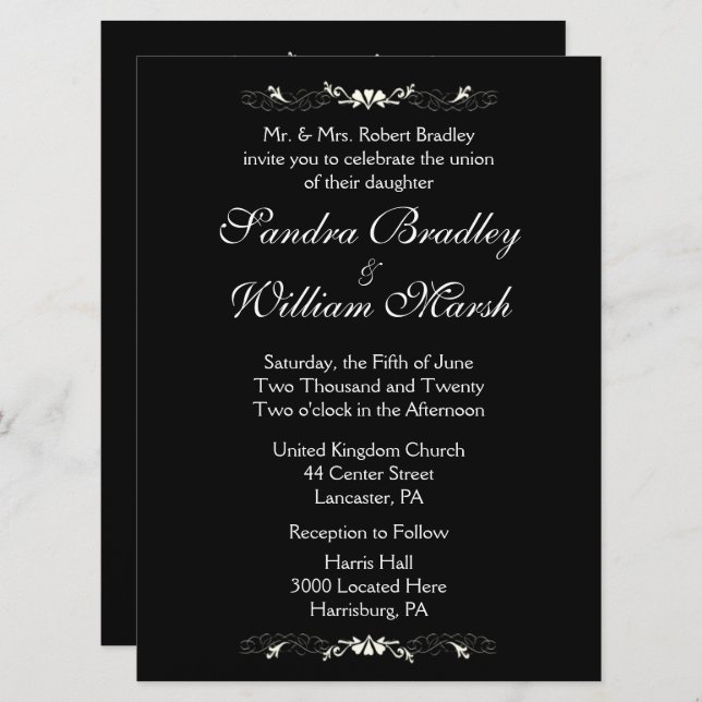 Black and White Wedding Invitation (Front/Back)