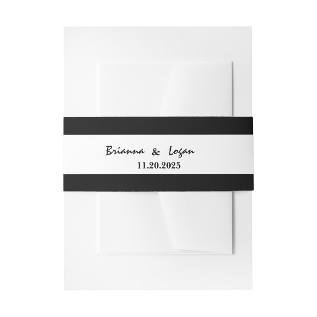 Black and White Wedding Invitation Belly Bands Band (Front Example)