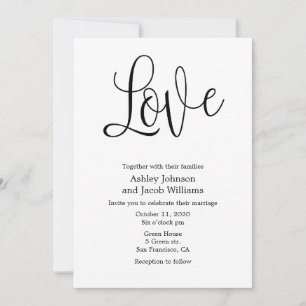 Black and white wedding invitation. Love invites