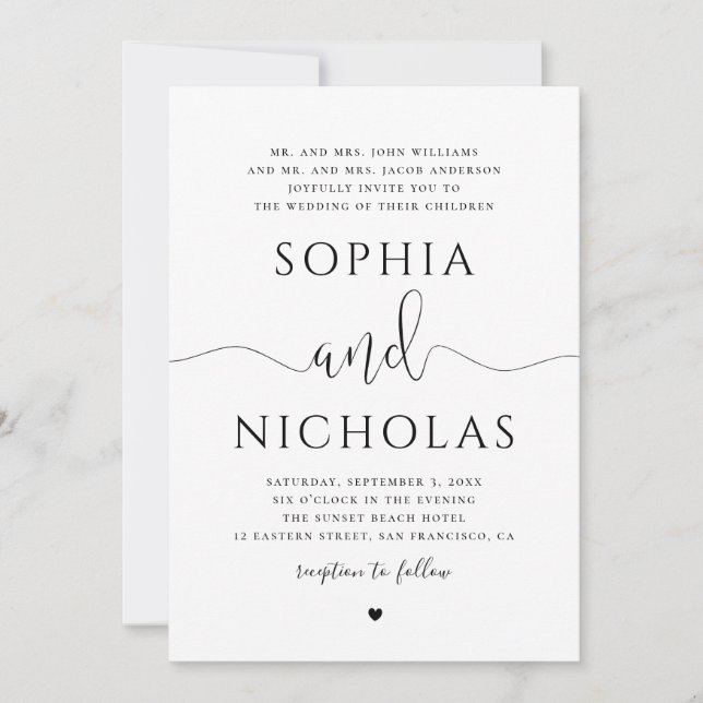 Black and white wedding invitation. Simple invite (Front)