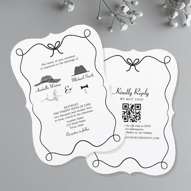 Black and White Wedding Invitation with QR Code (Creator Uploaded)
