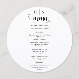 Black and White Wedding Menu