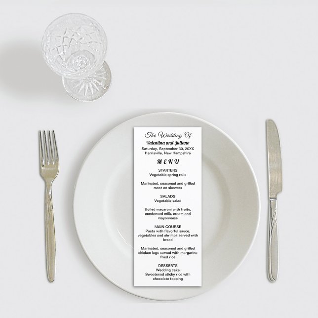 Black and White Wedding Menu Card (Black and white wedding menu)