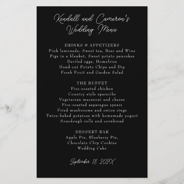 Black and White Wedding Menu Template (Front)
