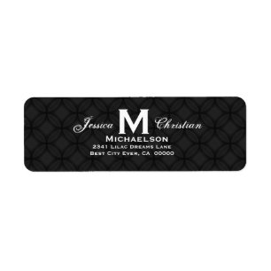 Black and White Wedding Monogram M Personalised 01 Return Address Label