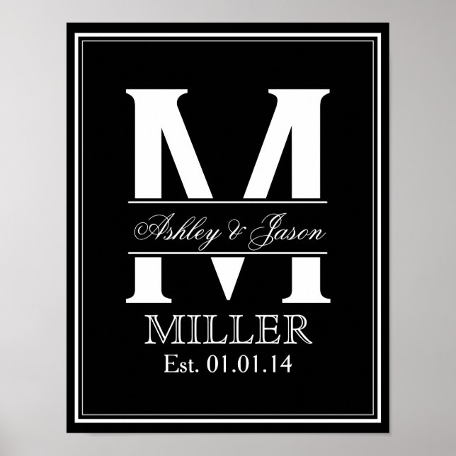 Black and White Wedding Monogram Poster (Front)