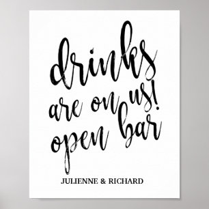 Black and White Wedding Open Bar 8x10 Sign