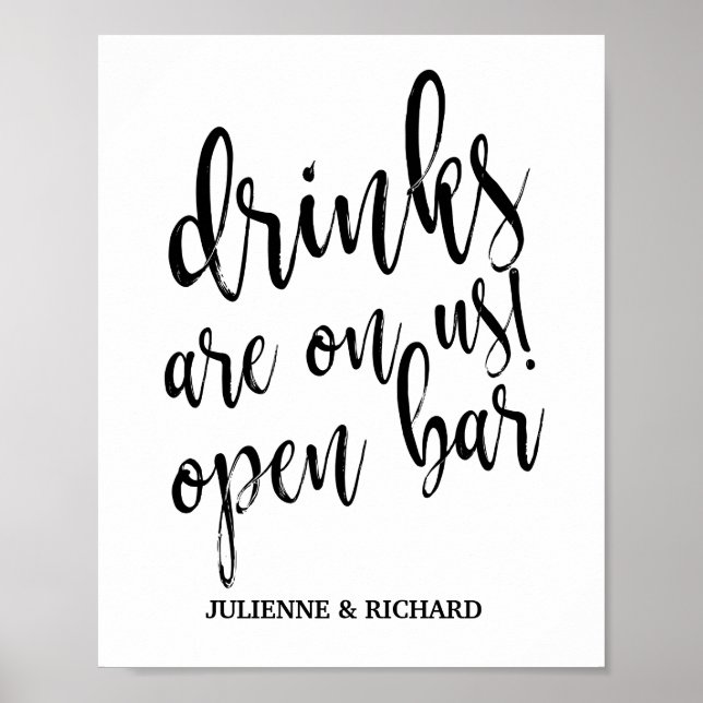 Black and White Wedding Open Bar 8x10 Sign (Front)