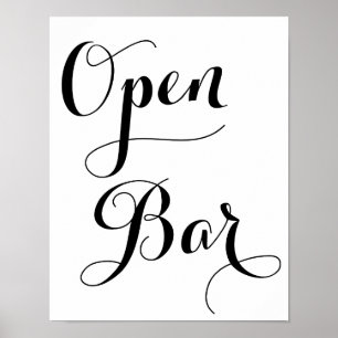 Black And White Wedding Open Bar Sign