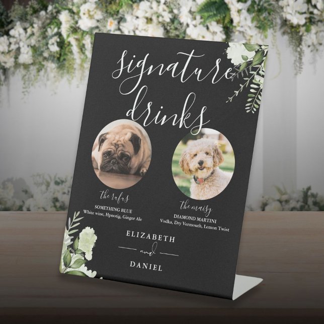 Black And White Wedding Pet Dog Signature Drinks Pedestal Sign (Black And White Wedding Pet Dog Signature Drinks Pedestal Sign)