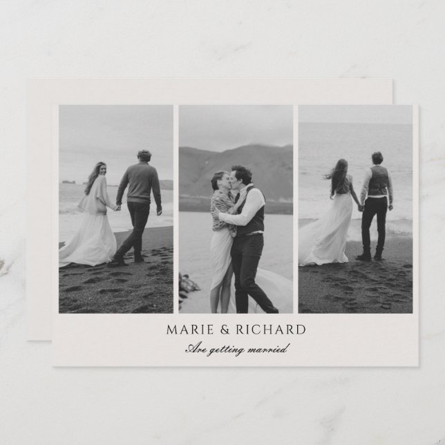 Black and white wedding photo collage minimalist invitation (Front/Back)