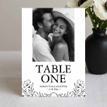 Black and White Wedding Photo Table Number Cards<br><div class="desc">Guide your guests with style using these wedding table number cards designed with a timeless black and white wedding theme. Featuring elegant anemone floral line art and space for the couple’s photo, these table number wedding cards combine simplicity with sophistication to complement both classic and modern receptions. Easily personalise the...</div>