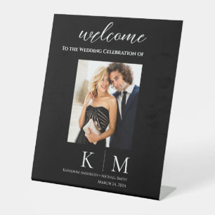 Black and White-Wedding Photo Welcome Sign- Pedestal Sign