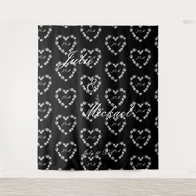 black and white wedding photobooth tapestry (Front)