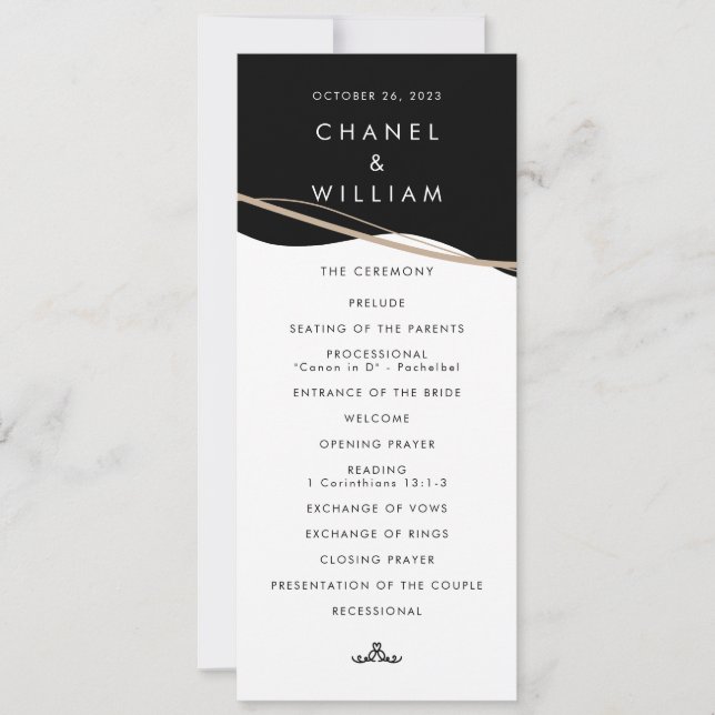 black and white wedding program (Front)
