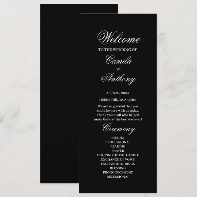 Black and White Wedding Program (Front/Back)