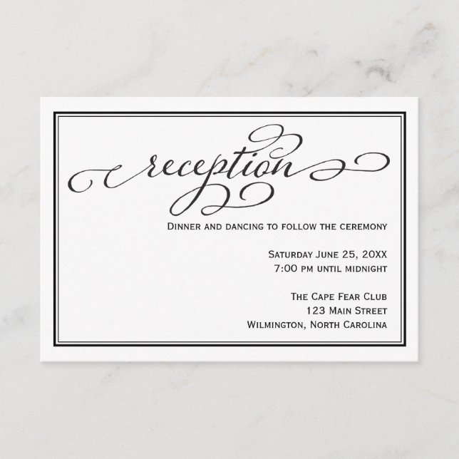 Black and White Wedding Reception Details Card (Front)