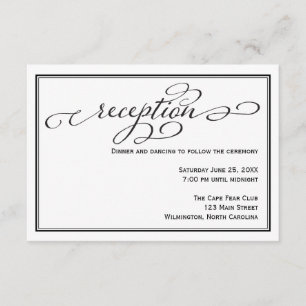 Black and White Wedding Reception Details Card
