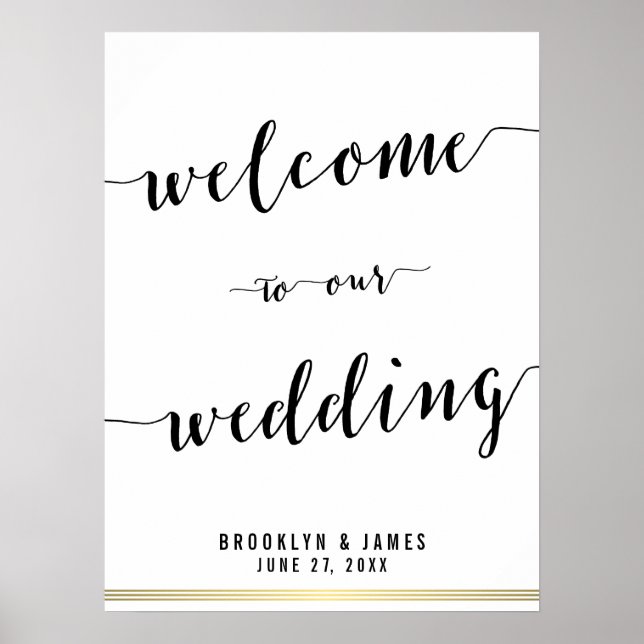 Black And White Wedding Reception Sign Gold 18x24 (Front)