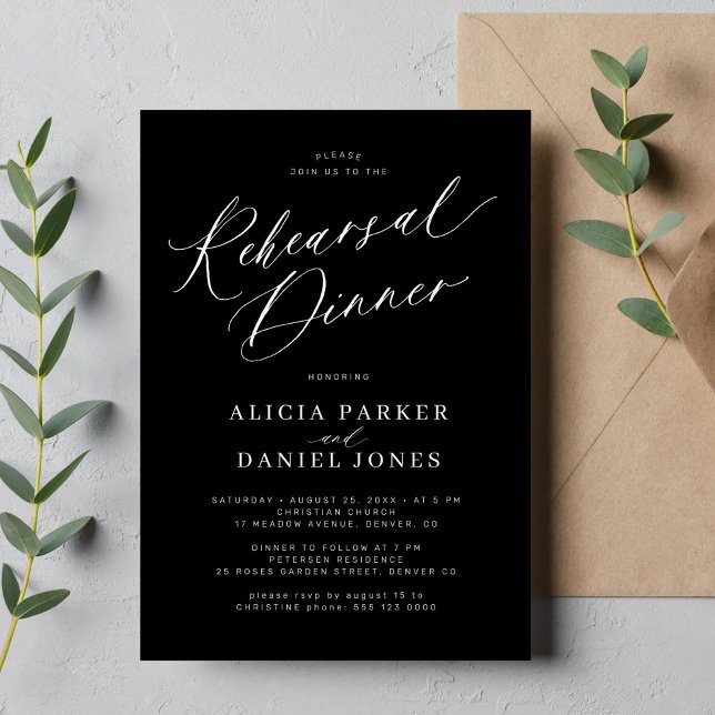Black and white wedding rehearsal dinner invitation (Creator Uploaded)