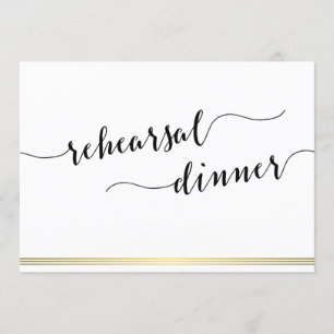 Black And White Wedding Rehearsal Invite Gold Line