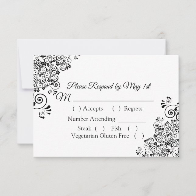 Black and White Wedding RSVP card (Front)